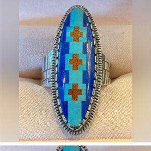 Carolyn Pollack Turquoise and Silver Mosaic Ring